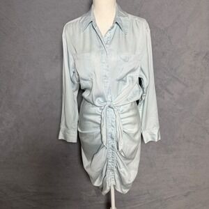 Veronica Beard Size 4 Lyocell Shirt Dress Ruched Tie Waist Blue Chic